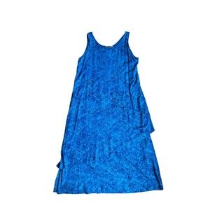 Bali Batiks Blue Hand Painted Floral Beaded Asymmetrical Layered Maxi Dress XL